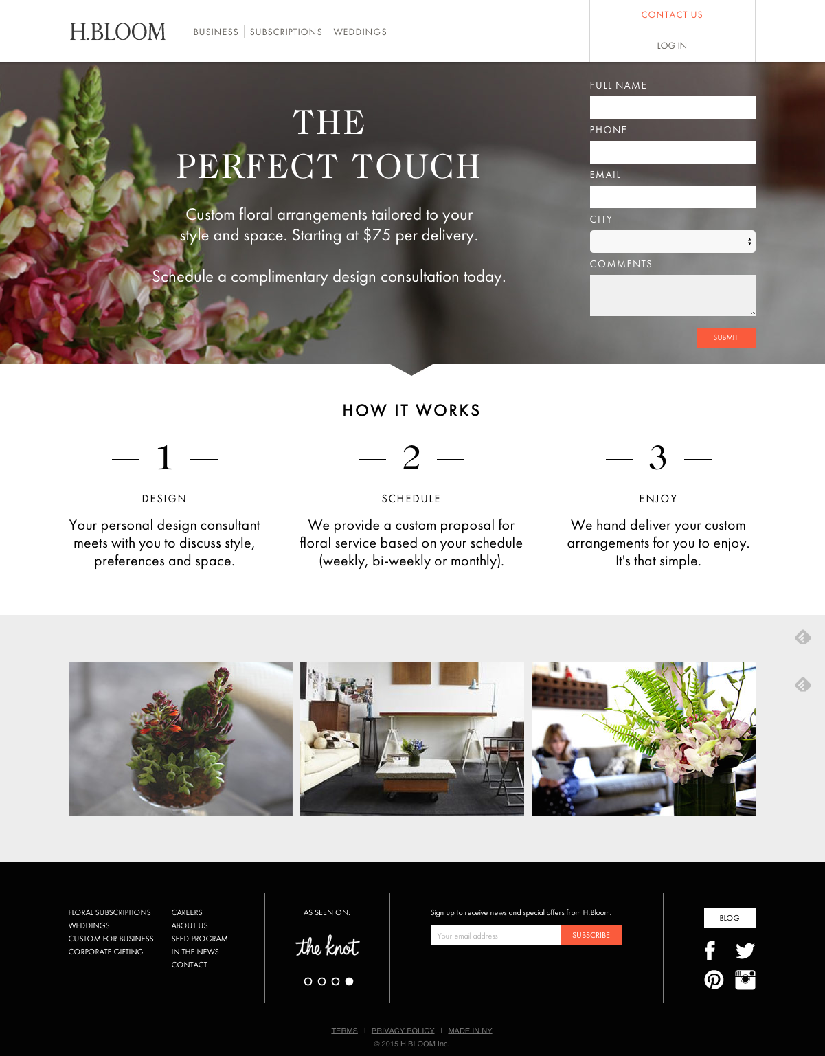 h.bloom landing page