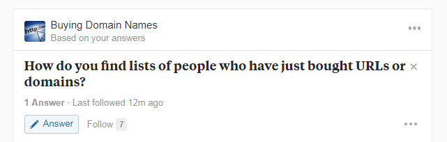 Quora question on buying domain names