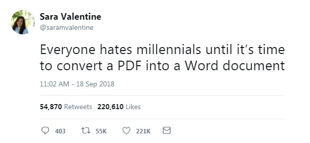 Everyone hates millennials until it's time to convert a PDF into a Word document