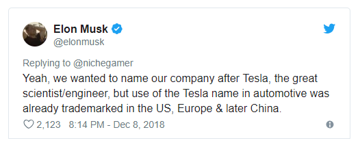 Elon Musk tweet tech domain stack and trademark