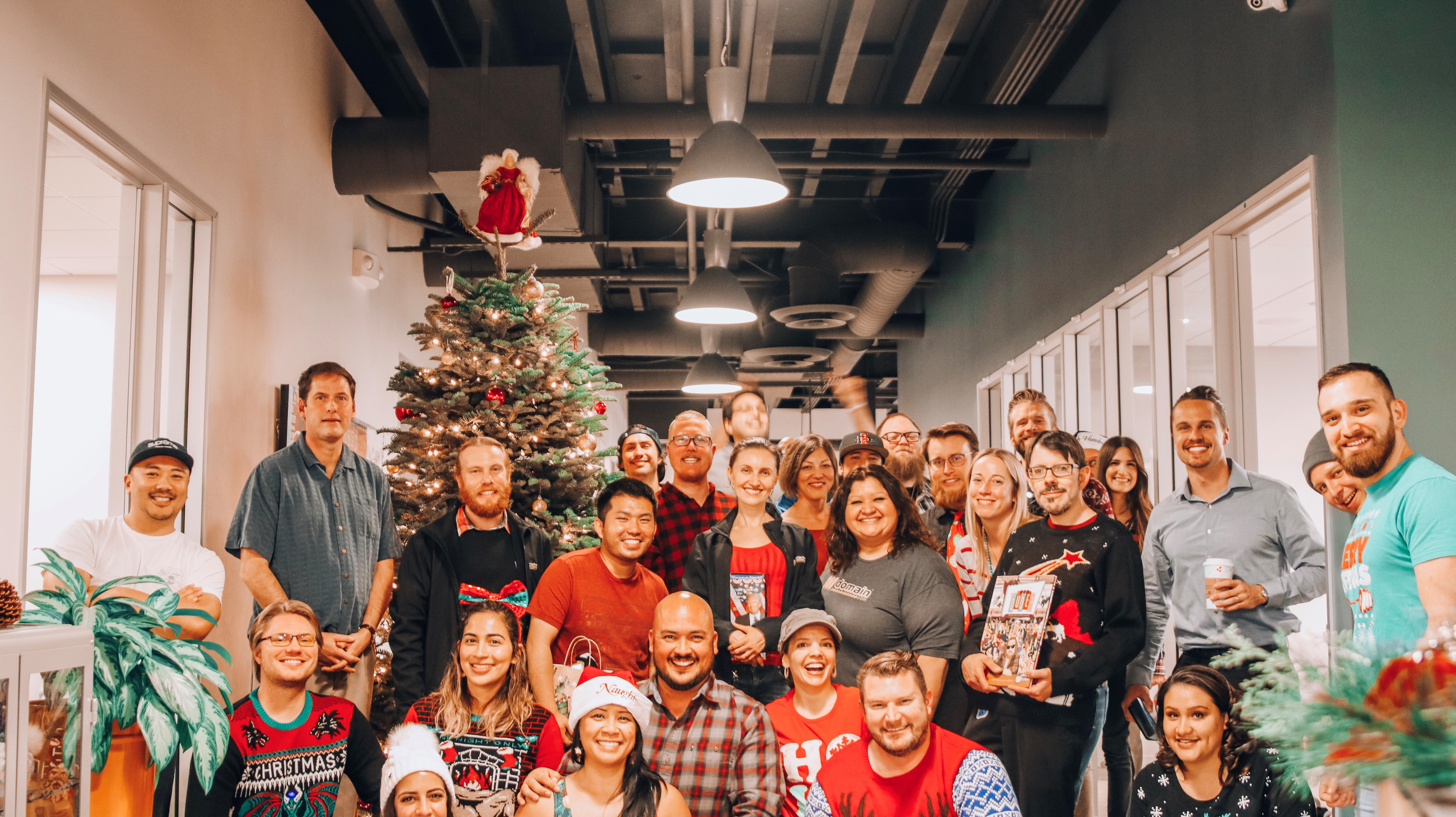 101domain team in the hallway in holiday decor