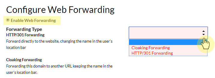 select your web forwarding method