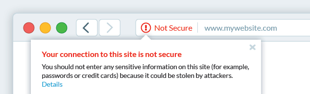 example of HTTP non SSL secured website browser warning