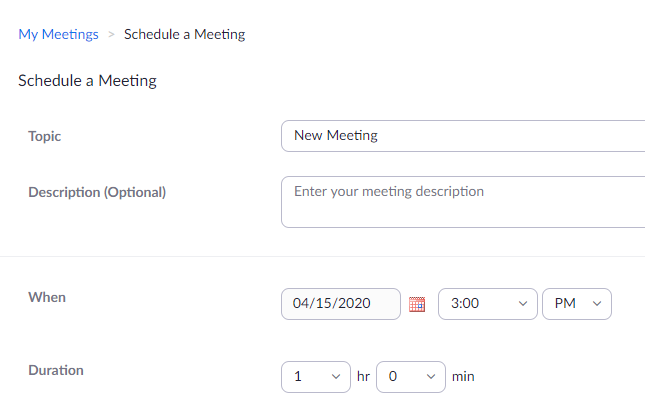Zoom new meeting