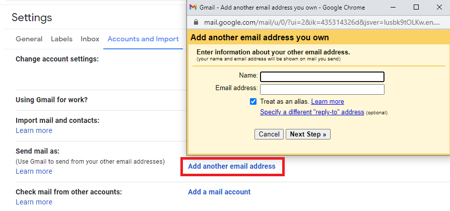 criar alias no gmail