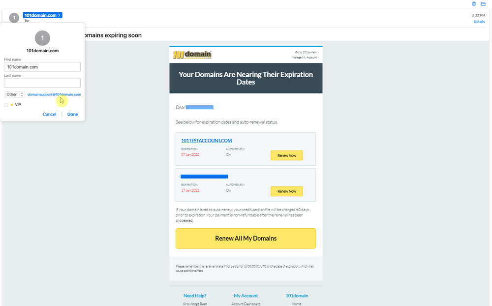 domain renewal scams email address sender