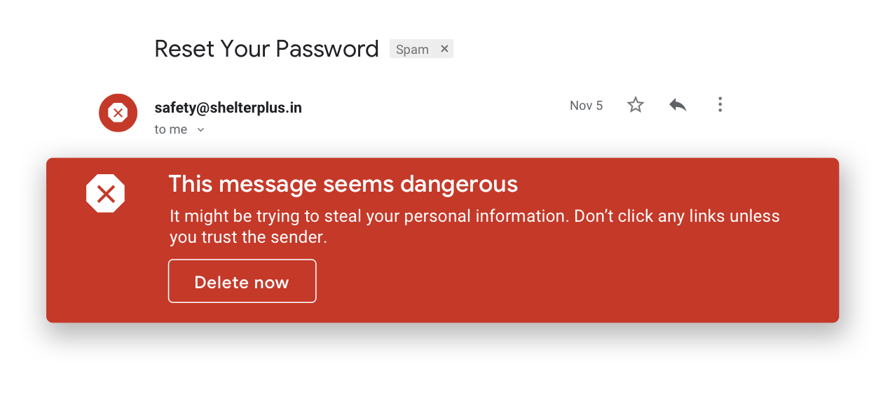 Gmail spam notice