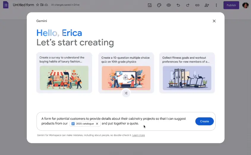 Create with Gemini in Google Forms