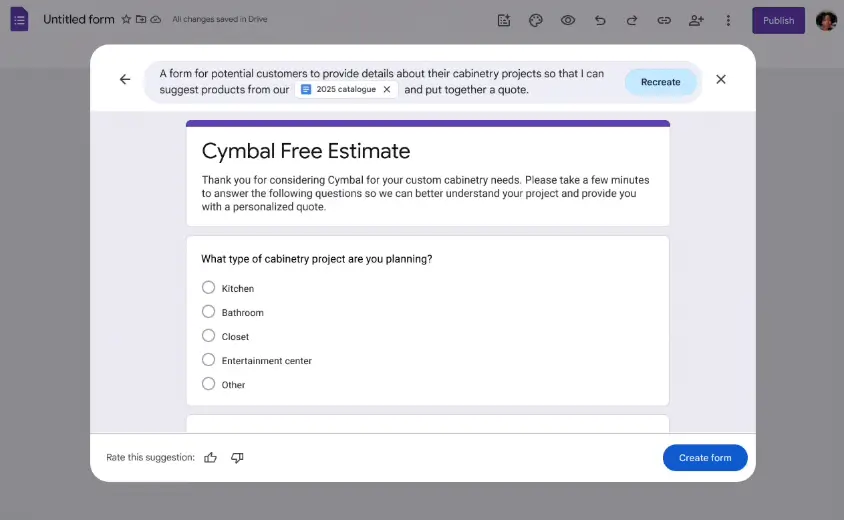 Create in Google Forms