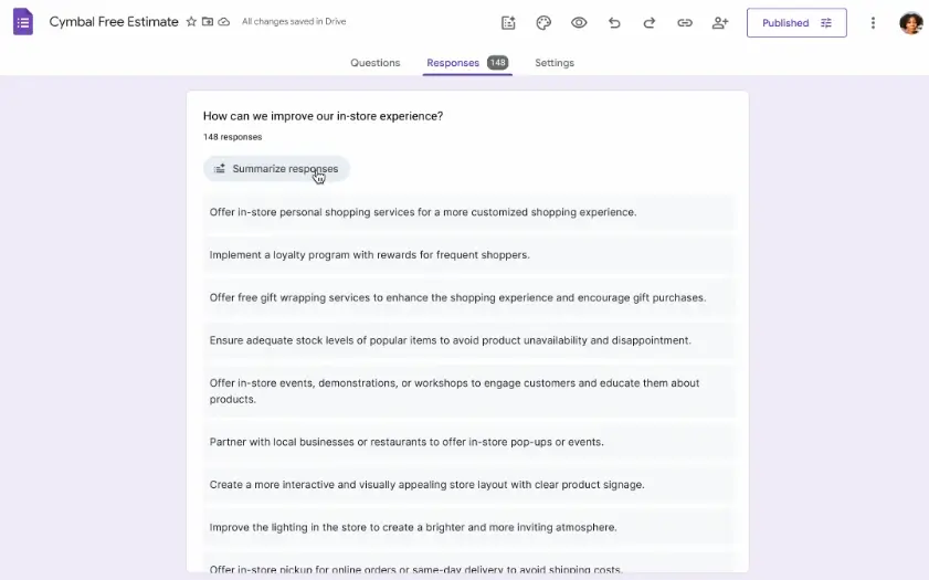 Summarize responses with Gemini in Google Forms