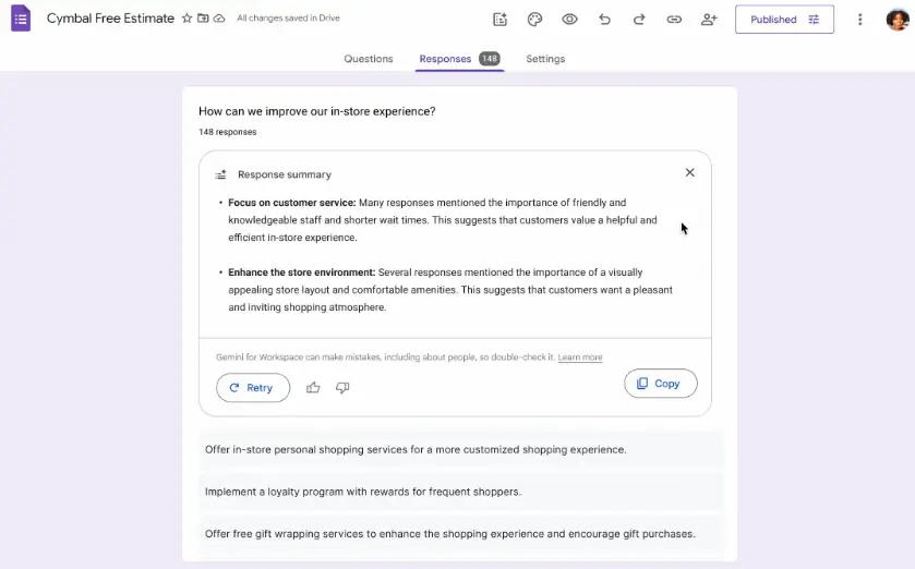 Summarize responses in Google Forms